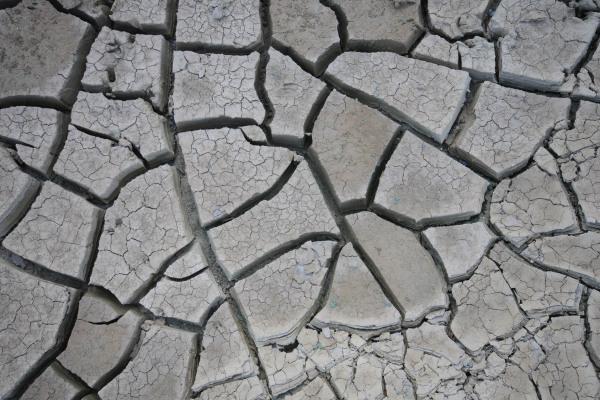 Rissiger, trockener Boden als Folge von Trockenheit.