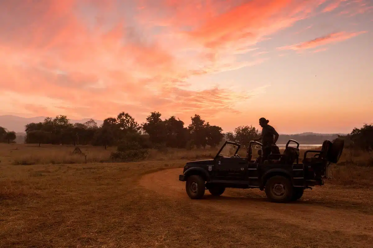 Ein Safarijeep bei bestem Licht.