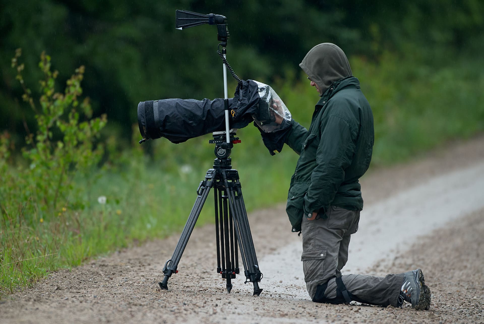 Naturfotograf im Regen Naturfotograf im Regen